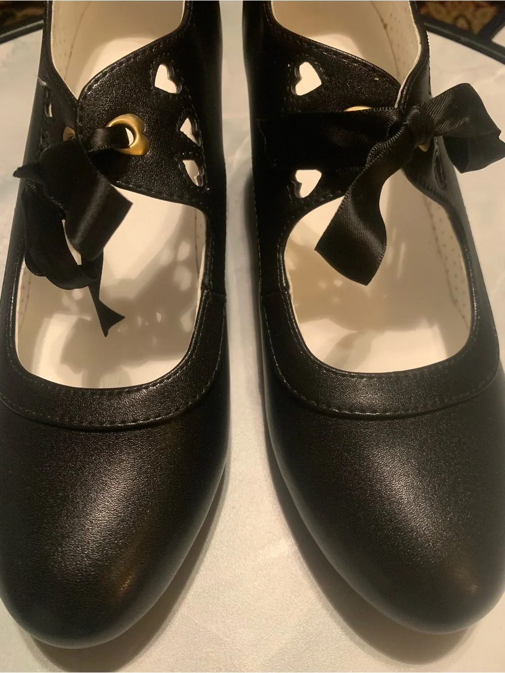 Girls Black Mary Jane Ribbon Shoes